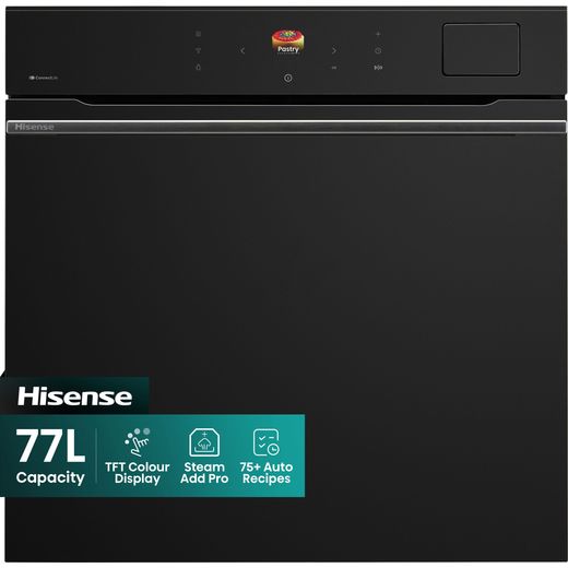 Hisense Hi8 BlackLine BAS6PH8BUKWF Wifi Connected Built In Electric Single Oven with Pyrolytic Cleaning - Black - Front shot