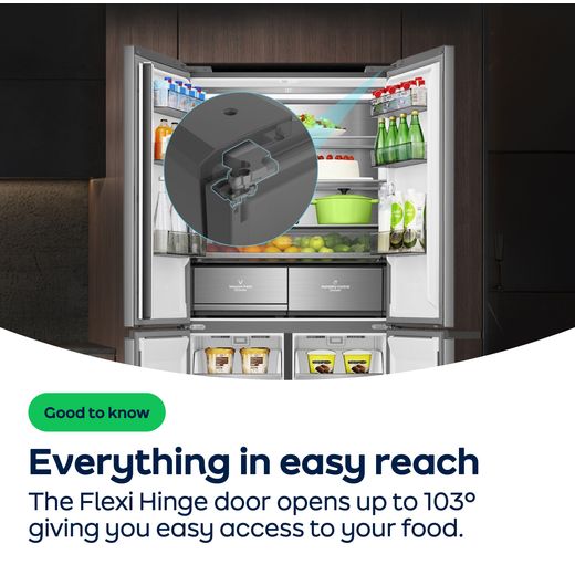 Hisense KitchenFit Eclipse RB3K330SAIC Wifi Connected 186cm High 60/40 No Frost Fridge Freezer - Stainless Steel - AO Annotation - Flexi-Hinge