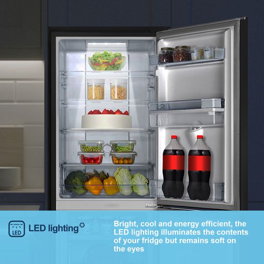 Fridgemaster MC55251DEB 182cm 50/50 No Frost Fridge Freezer - Black - Annotation - LED lighting shot
