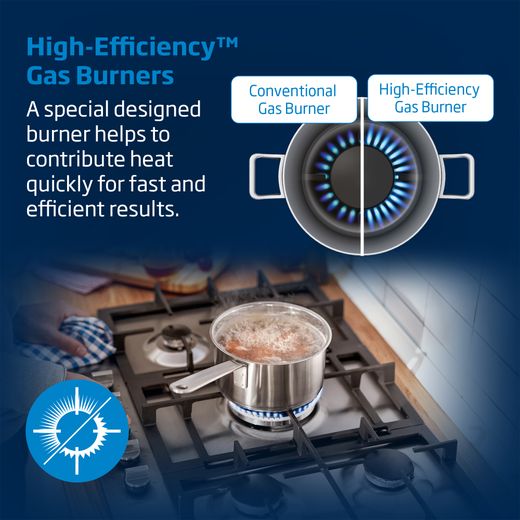 Beko HIAW75225SXE 75cm Gas Hob - Stainless Steel - Annotation - High Efficiency gas burner