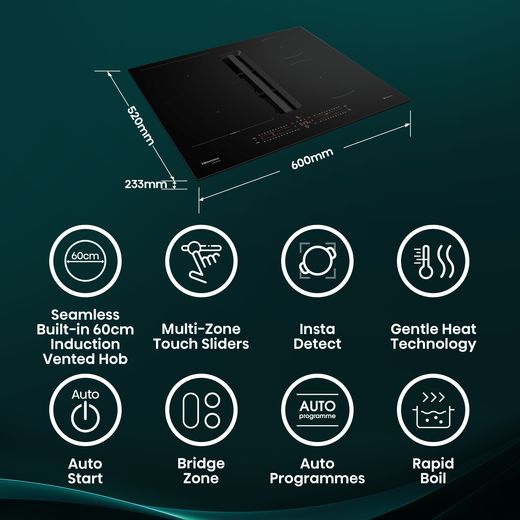 Hisense Hi6 HEH6432BSCWF 60cm Venting Induction Hob - Black - Annotation - Features shot