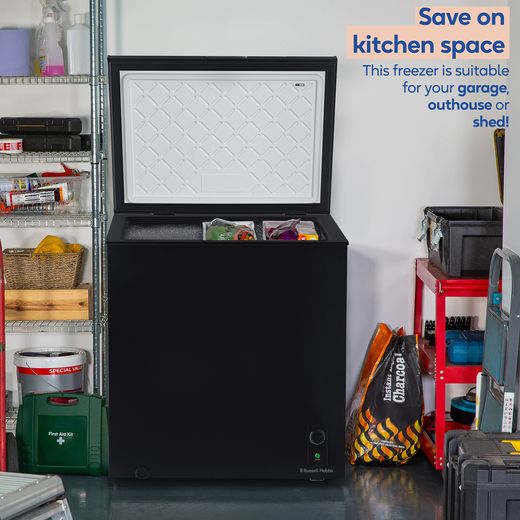 Russell Hobbs Chest Freezer - Black - Annotation - Suitable for garage outhouse or shed