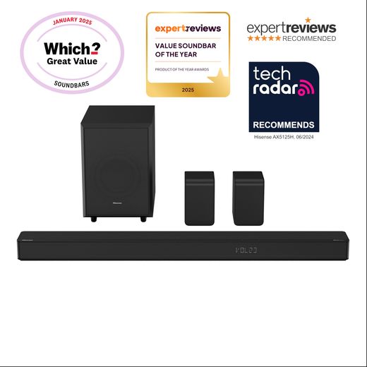 Hisense AX5125H Bluetooth 5.1.2 Soundbar,with Yes Subwoofer and Wireless Subwoofer - Black - Annotation - Awards