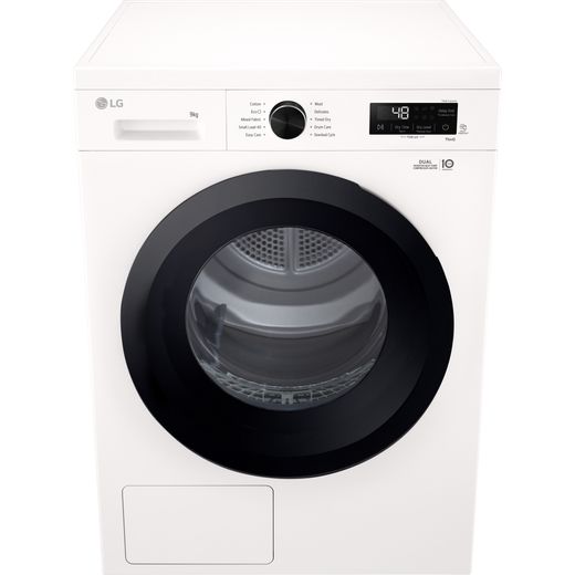 LG X10 Series Direct Drive™ RHX1009NWK Wifi Connected 9Kg Heat Pump Tumble Dryer - White - High perpsective shot 