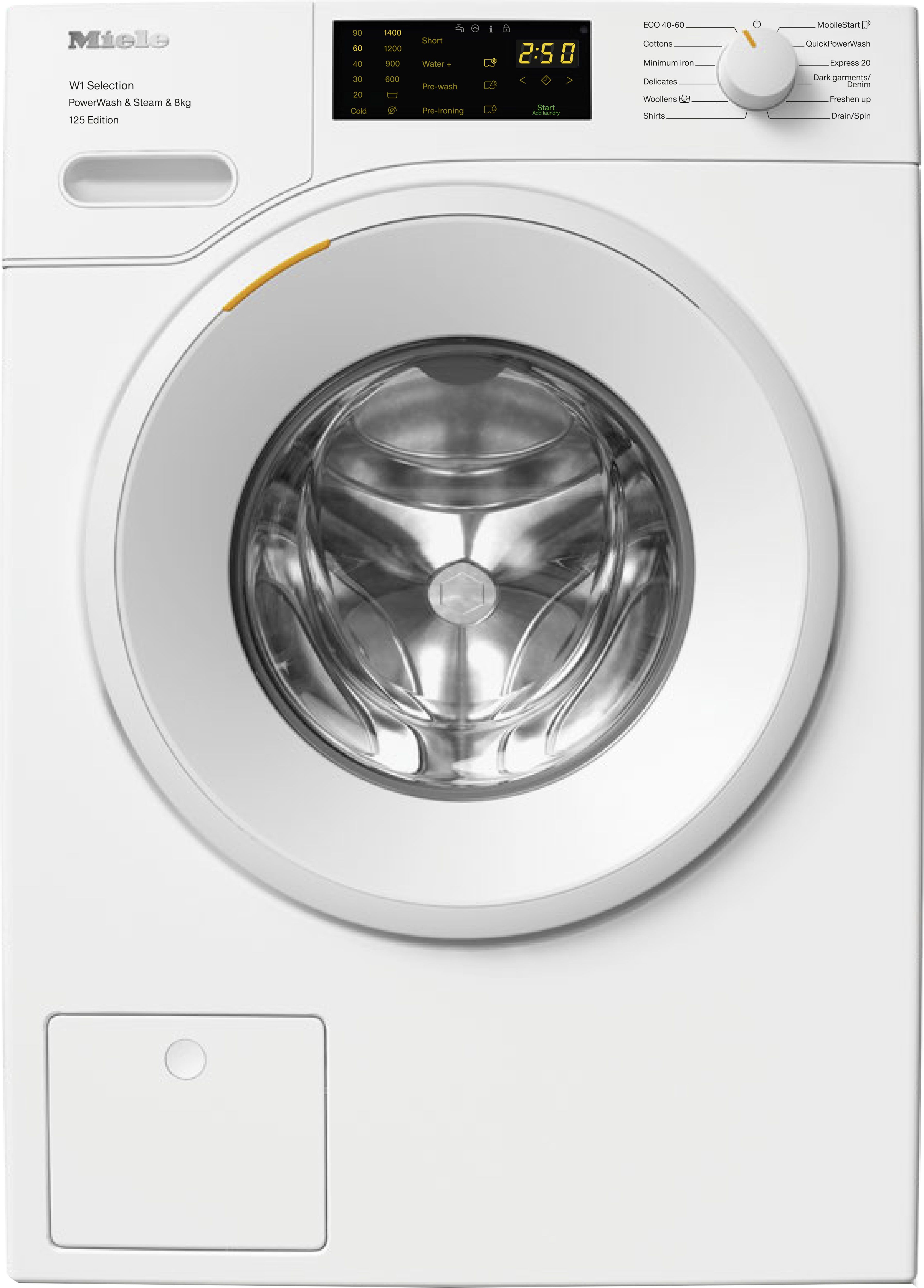 Miele W1 WSB383 WCS 8kg WiFi Connected Washing Machine with 1400 rpm - White - A Rated, White