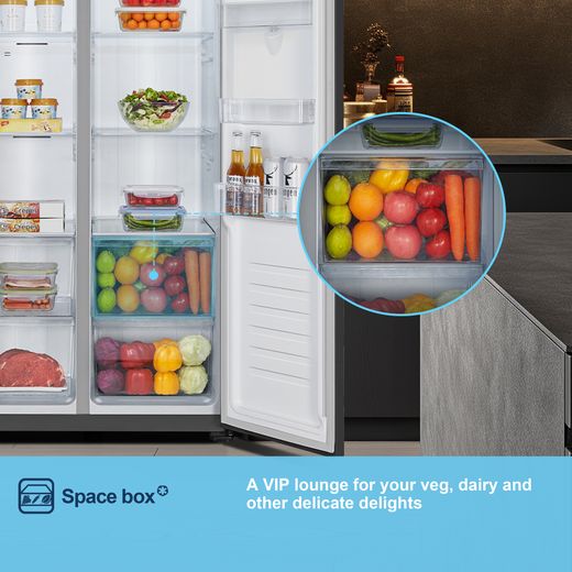 Fridgemaster American Fridge Freezer - Black - Annotation - Space box