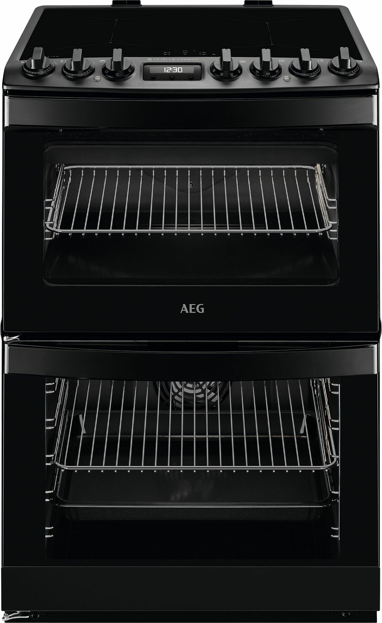 Image of AEG 6000 SteamBake CIB6743MCB 60cm Wide Double Oven Electric Cooker - Black - A Rated, Black