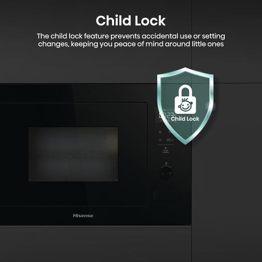 Hisense BIM325G52BGUK 25 Litre 39cm High, Built In Small - Black - Annotation - Child lock