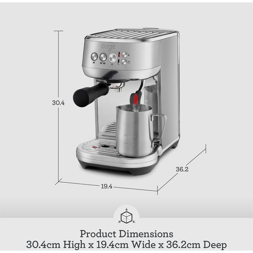 Sage The Bambino Plus Espresso Coffee Machine - Brushed Stainless Steel - Annotation - Dimension shot