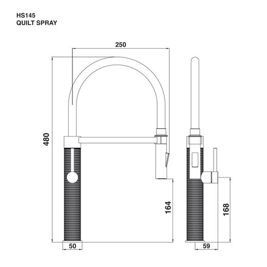 Harlyn TrelynBS Kitchen Tap Brushed Steel - Dimensions