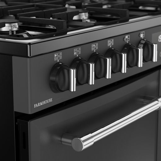 Belling FARMHOUSE 100DF Dual Fuel Range Cooker - Anthracite - Control dials