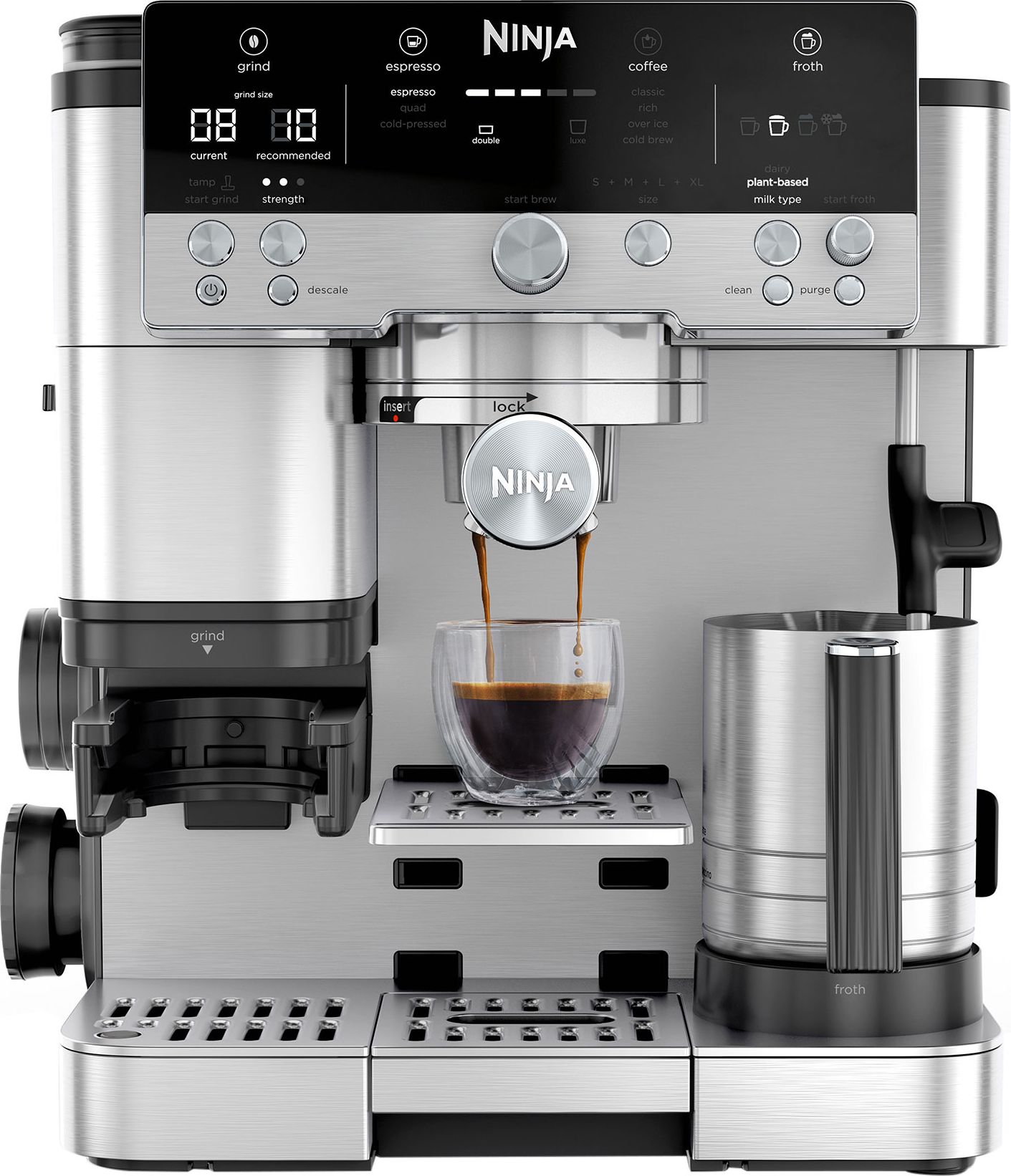 Ninja ES601UK Espresso Machine - Black - Built-in Grinder - 25 Grind Settings - Milk Frother