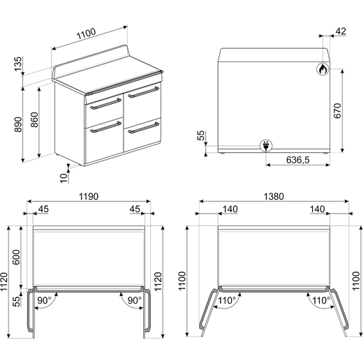 Smeg Victoria TR4110BL1 1100cm Dual Fuel Cooker - Black
