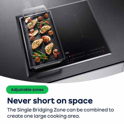 AEG 6000 Bridge TO64IB00FB 60cm Induction Hob - Black - AO Annotation - Single-bridging-zone