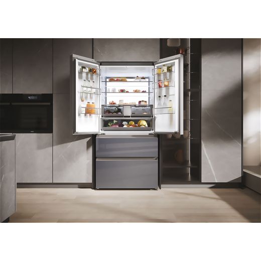 Haier Series 7 American Fridge Freezer - Sapphire Glass - Fridge with door open in kitchen shot