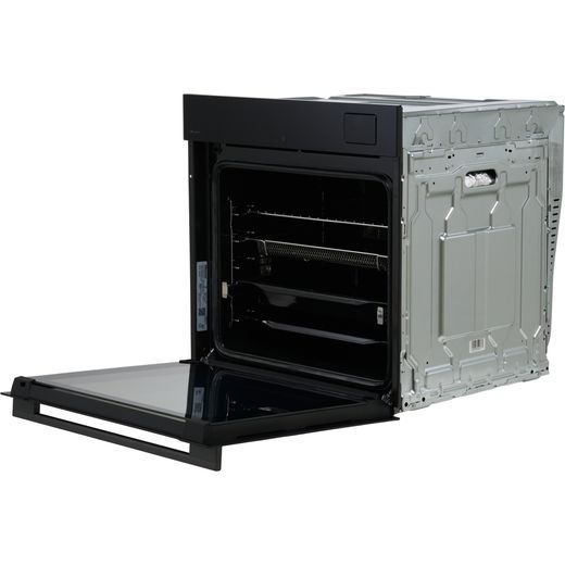 Hisense Hi8 BlackLine BAS6AH8BUKWF Wifi Connected Built In Electric Single Oven - Jet Black -left perspective door open