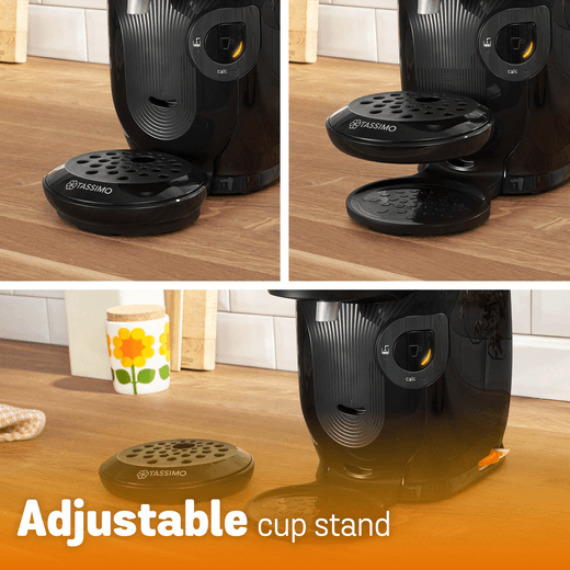 Tassimo by Bosch TAS112EGB Pod Coffee Machine - Black - Annotation - Adjustable cup stand