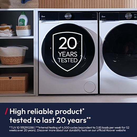 Hoover Pro Wash Series 7 HBWQD4106BL10U80 Wifi Connected 10Kg / 6Kg Washer Dryer with 1400 rpm - White - Annotation - 20 years tested