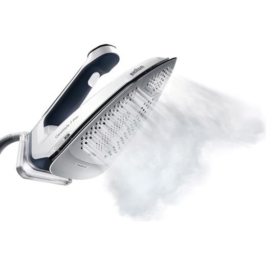 Braun Steam Generator Iron - White / Blue - Steam coming from iron shot