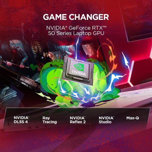 Lenovo Legion 7 OLED 16" Laptop - NVIDIA® GeForce RTX™ 5060, AMD Ryzen™ AI 7, 1TB SSD, 32 GB RAM - annotation - NVISIA GeForce RTX 50 series GPU