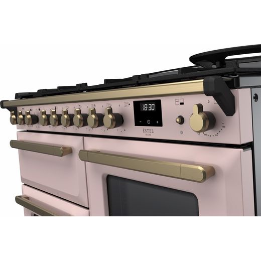 Rangemaster Dual Fuel Range Cooker - Pale Pink / Antique Brass - Control panel shot 