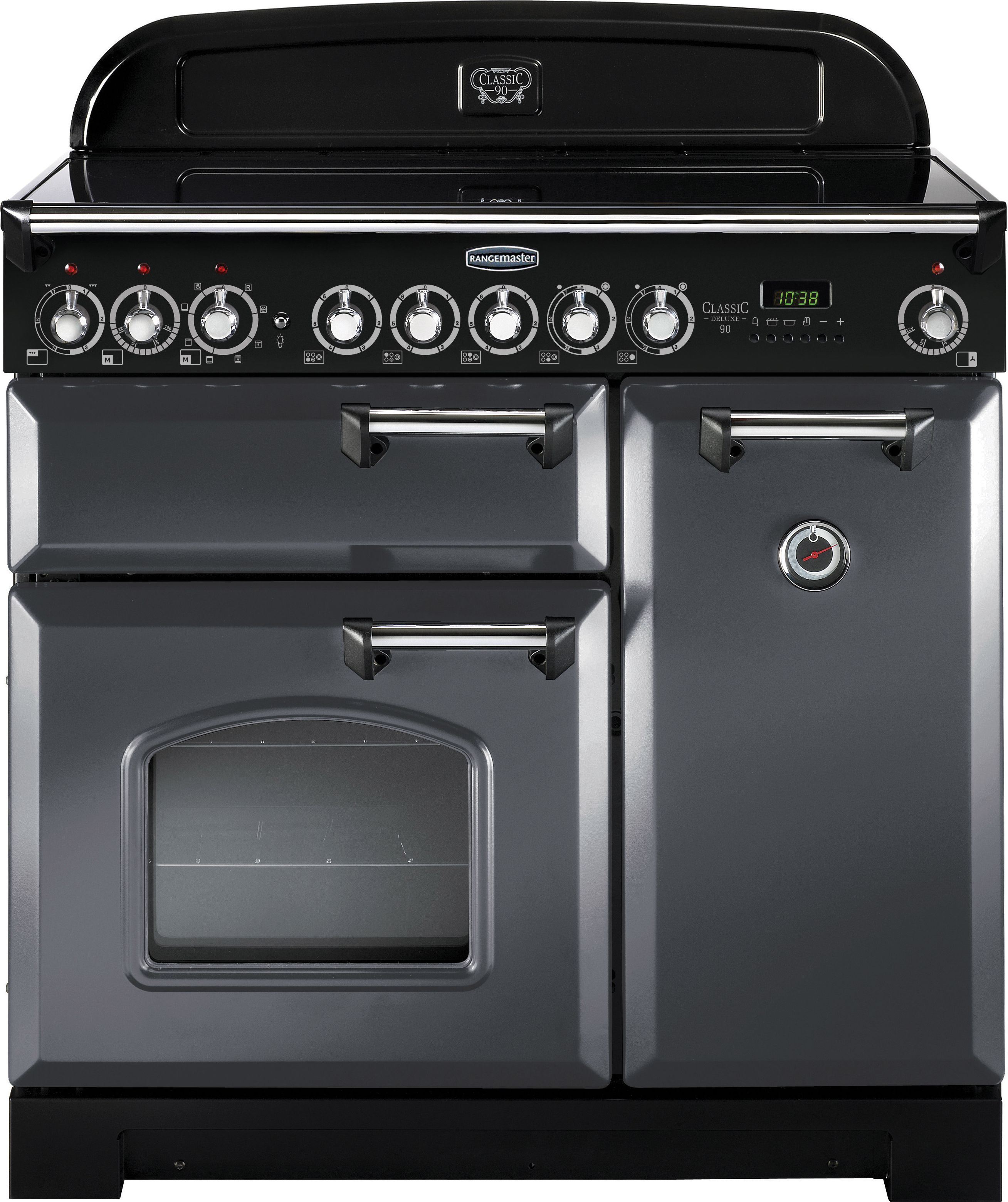 Rangemaster Classic Deluxe CDL90ECSL/C 90cm Electric Range Cooker with Ceramic Hob - Slate Grey / Chrome - A/A Rated, Grey