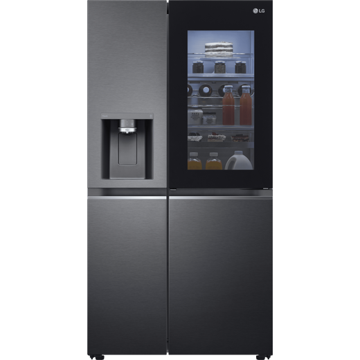 LG InstaView™ ThinQ™ GSXV91MCAE Wifi Connected Non-Plumbed Total No Frost American Fridge Freezer - Matte Black - E Rated