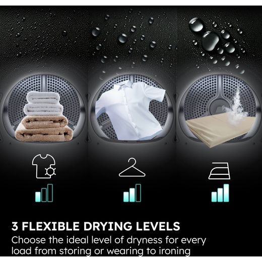 Haier X Series 5 HD80-D357GU1-UK Wifi Connected 8Kg Heat Pump Tumble Dryer - Graphite - Annotation - Drying levels shot