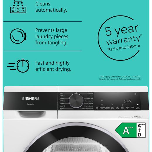 Siemens IQ-500 WQ45G203GB 9Kg Heat Pump Tumble Dryer - White - Annotation - why buy