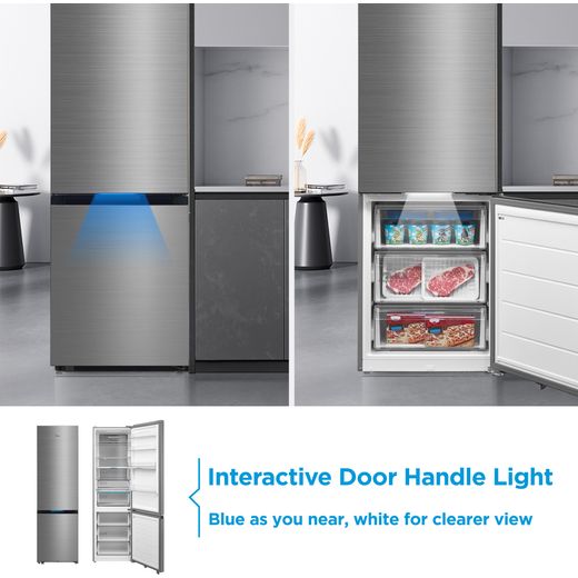 Midea Spacemaster MDRB600MIC46P Wifi Connected 201cm High 70/30 Frost Free Fridge Freezer - Black - Annotation - Interactive door handle light