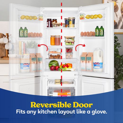 Russell Hobbs RH143FF492E1W 14cm 70/30 Fridge Freezer - White - Annotation - reversible door shot