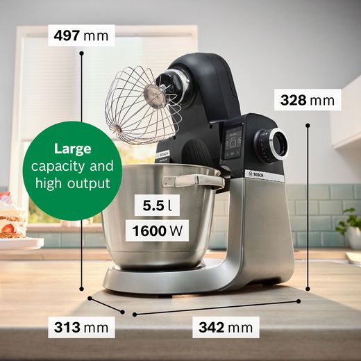 Bosch Series 6 MUMS6ZM00G Stand Mixer with 5.5 Litre Bowl - Black - Annotation - Dimension shot