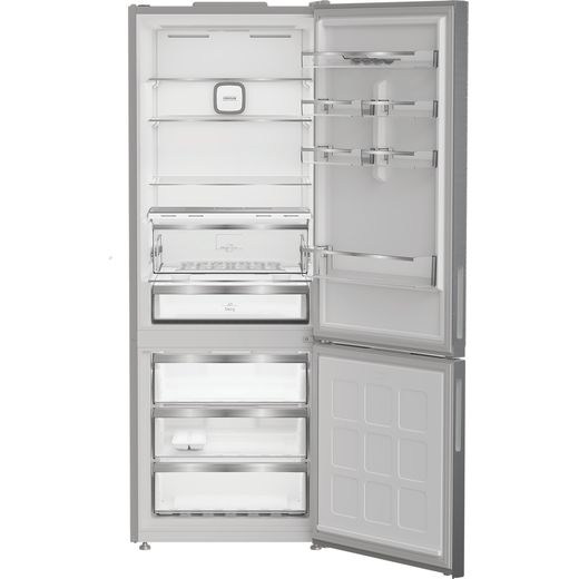 Hotpoint HPK2 6493 XP5UK V 192cm Frost Free Fridge Freezer - Brushed Steel - front with door open shot