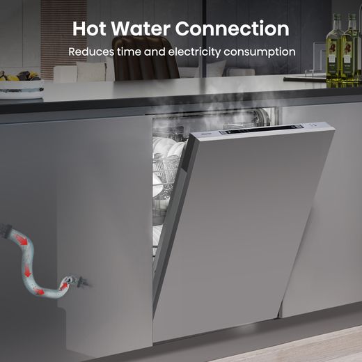 Hisense Fully Integrated Slimline Dishwasher - Silver Control Panel - Annotation - Hot water connection