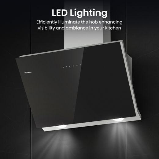 Hisense CH6IN14BXBUK 60cm Angled Chimney Cooker Hood - Jet Black - Annotation - LED lightning