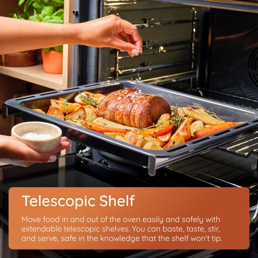 Hotpoint HOI68PT1SXUK Built In Electric Single Oven with Pyrolytic Cleaning - Stainless Steel - Annotation -  Telescopic_Shelf