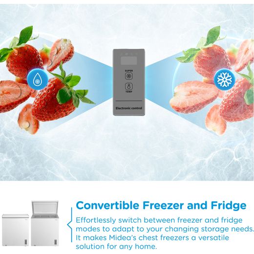 Midea MDRC284FZE01 Chest Freezer - White - Annotation - Convertible temp shot