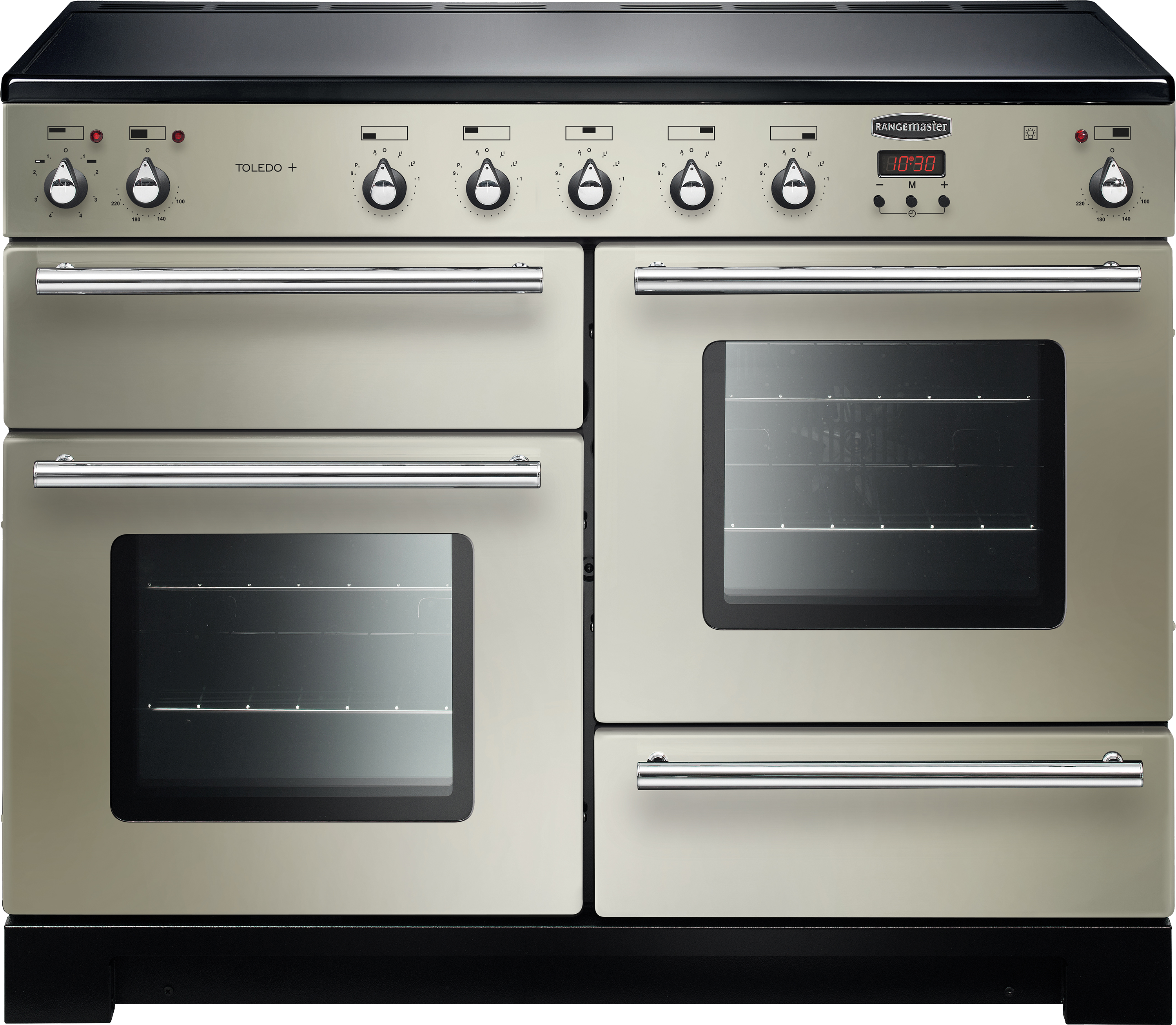 Rangemaster Toledo + TOLP110EIIV/C 110cm Electric Range Cooker with Induction Hob - Ivory / Chrome - A/A Rated, Cream