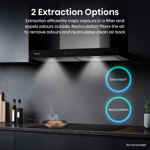 Hisense CH6T14BXBUK 60cm Chimney Cooker Hood - Stainless Steel / Black - Annotation - 2 extraction options