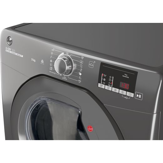 Hoover H-DRY 300 HLE C9DRGR-80 Wifi Connected 9Kg Heat Pump Tumble Dryer - Graphite - Close up control panel shot