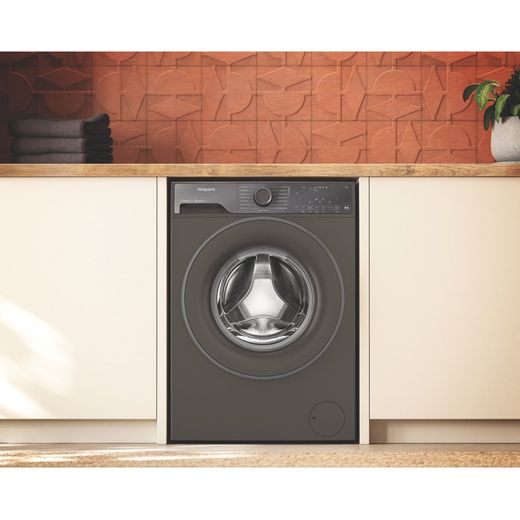 Hotpoint Fabric Care HB93WGCAREUK 9kg WiFi Connected Washing Machine with 1400 rpm - Dark Grey - Washing machine in room