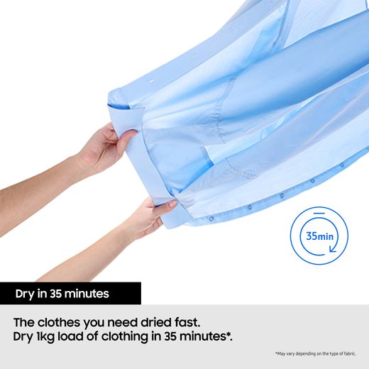 Samsung DV80CGC0B0AEEU Heat Pump Tumble Dryer - White - Annotation - dry in 35 mins shot