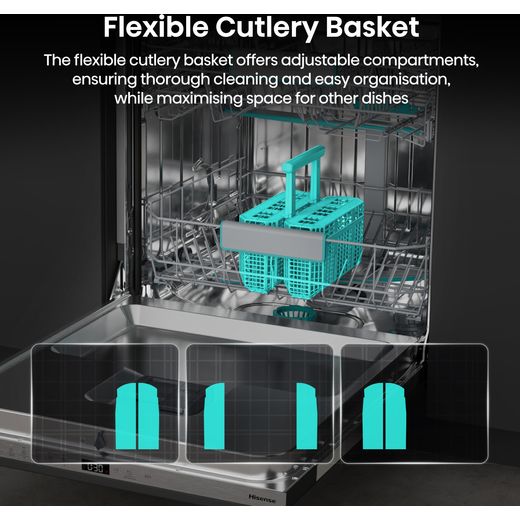 Hisense Integrated Standard Dishwasher - Black - Annotation - Flexible cutlery basket