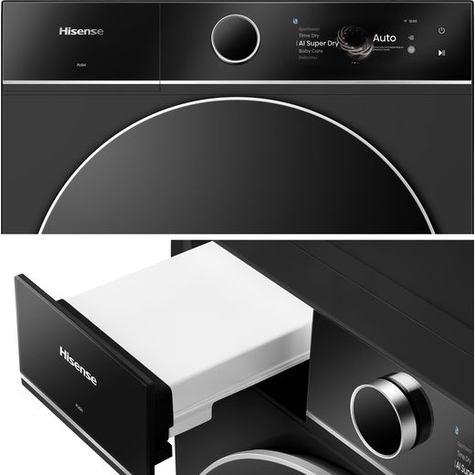 Hisense 3D Drying 7i Series DH7I108BBAB1 Wifi Connected Heat Pump Tumble Dryer - Black - Combination shot