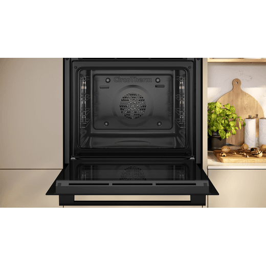 NEFF, N30, B1DCC0AK3B, Built-in Single Oven with Circo Therm®, Energy Efficiency Class A+ and LED-Display in Black - Door open