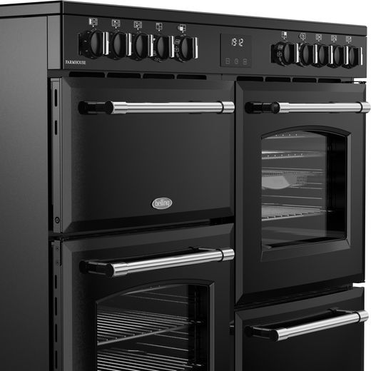 Belling Farmhouse 100E 100cm Electric Range Cooker with Ceramic Hob - Black - Close up right perspective shot