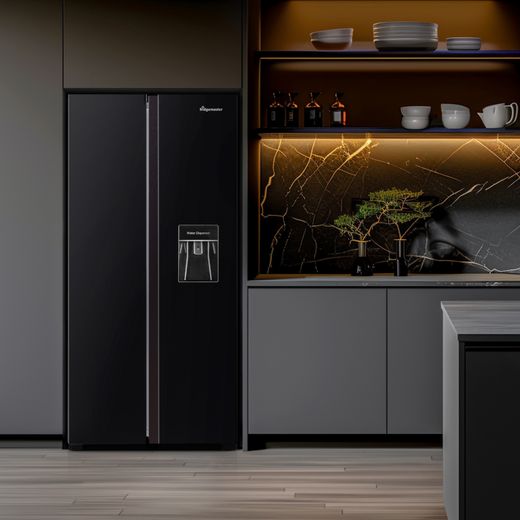 Fridgemaster American Fridge Freezer - Black - Fridge freezer in kitchen