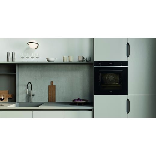 Smeg Cucina SFP6401TB Built In Electric Double Oven with Pyrolytic Cleaning - Black - Oven in kitchen shot