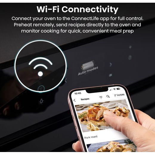 Hisense Hi8 BlackLine BIM4AH8UKWF Wifi Connected Built In Compact Electric Single Oven with Microwave Function - Jet Black - Annotation - Wifi connectivity