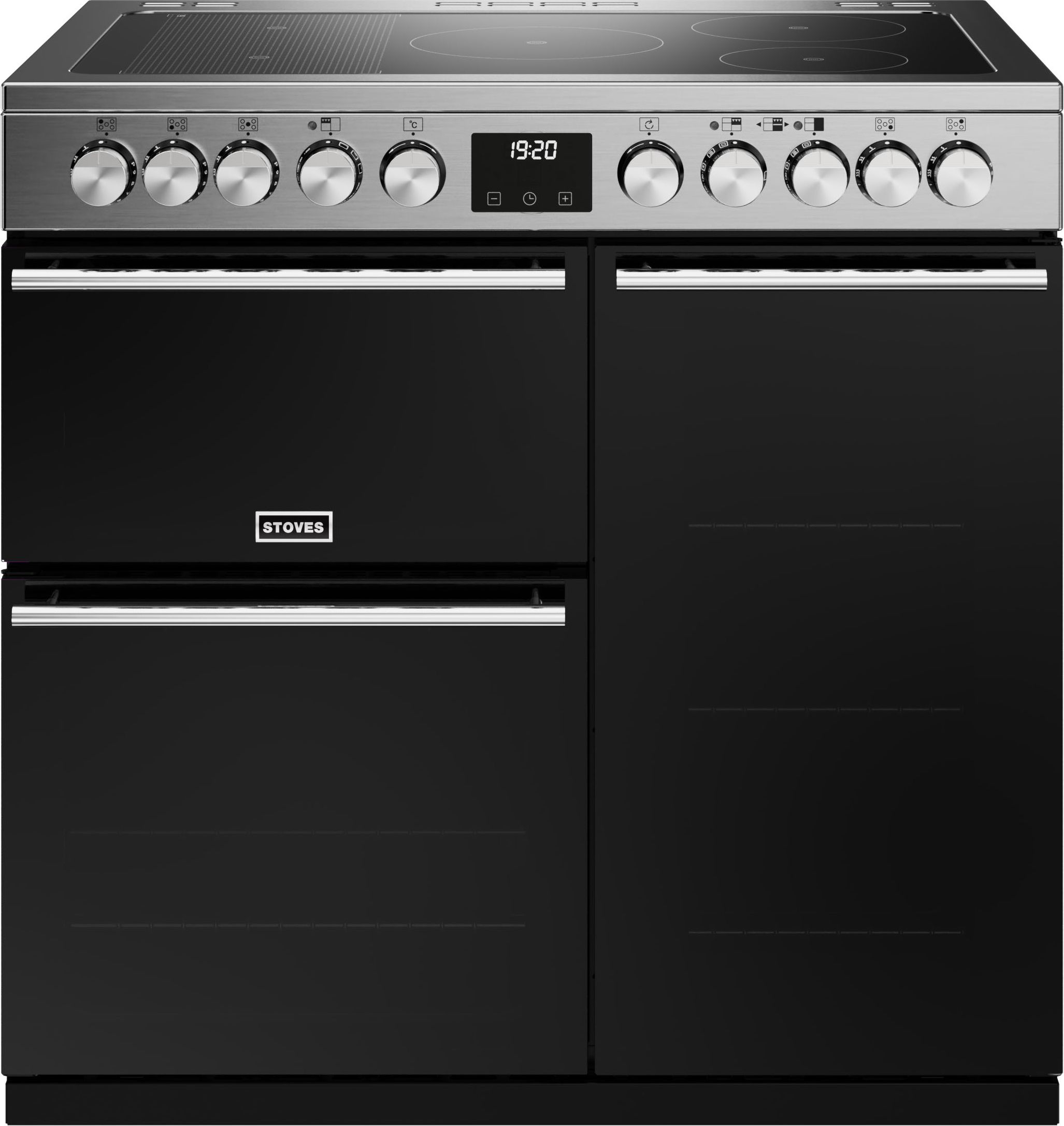Stoves Precision Deluxe ST DX PREC D900Ei RTY SS 90cm Electric Range Cooker with Induction Hob - Black / Stainless Steel - A Rated, Black